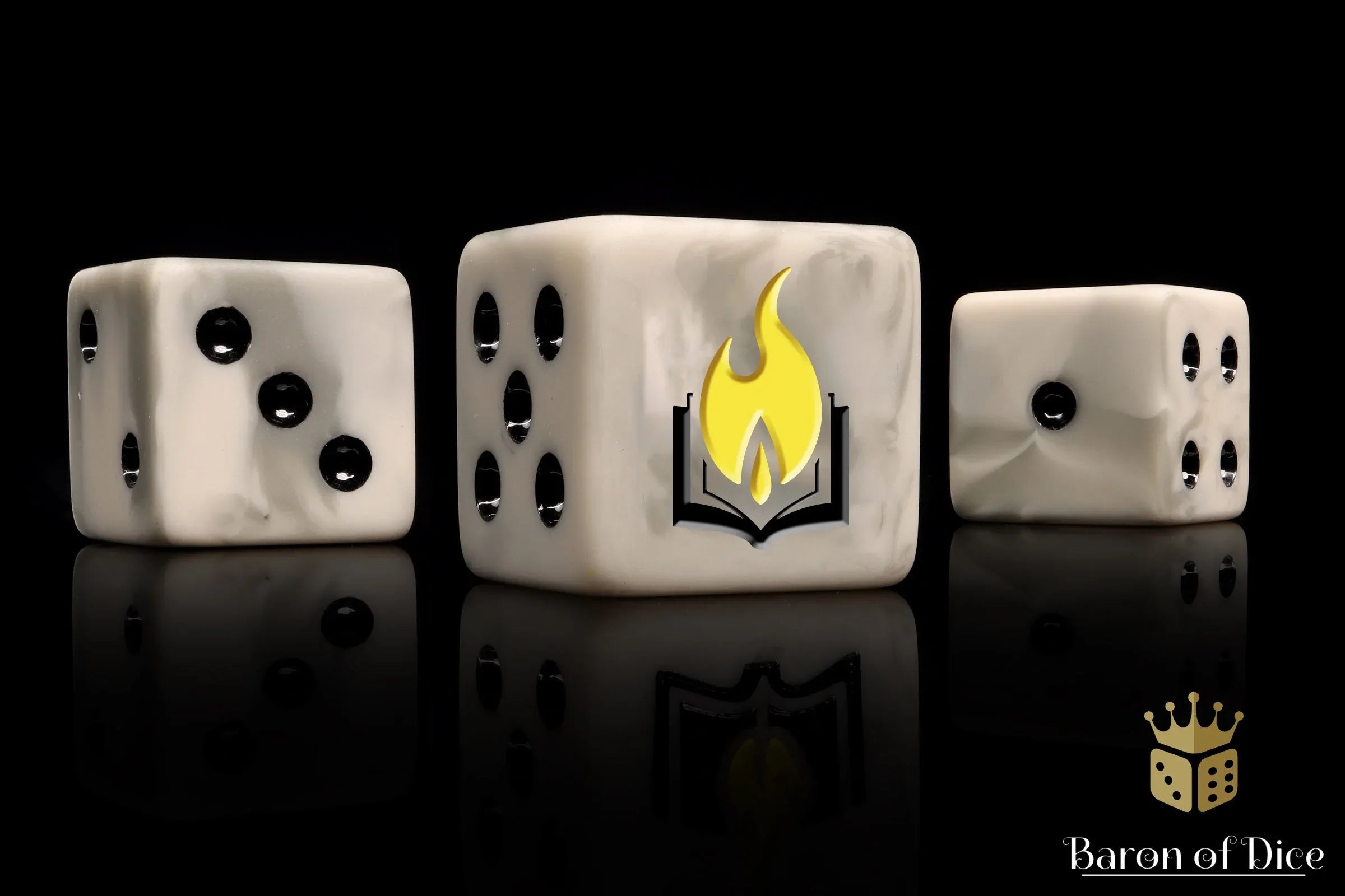 Flaming Book Dice - Out of Play