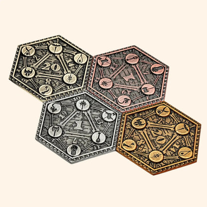 4Pcs Metal D20 Coins - Out of Play