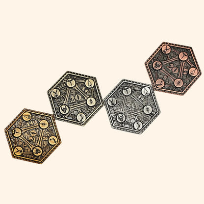 4Pcs Metal D20 Coins - Out of Play