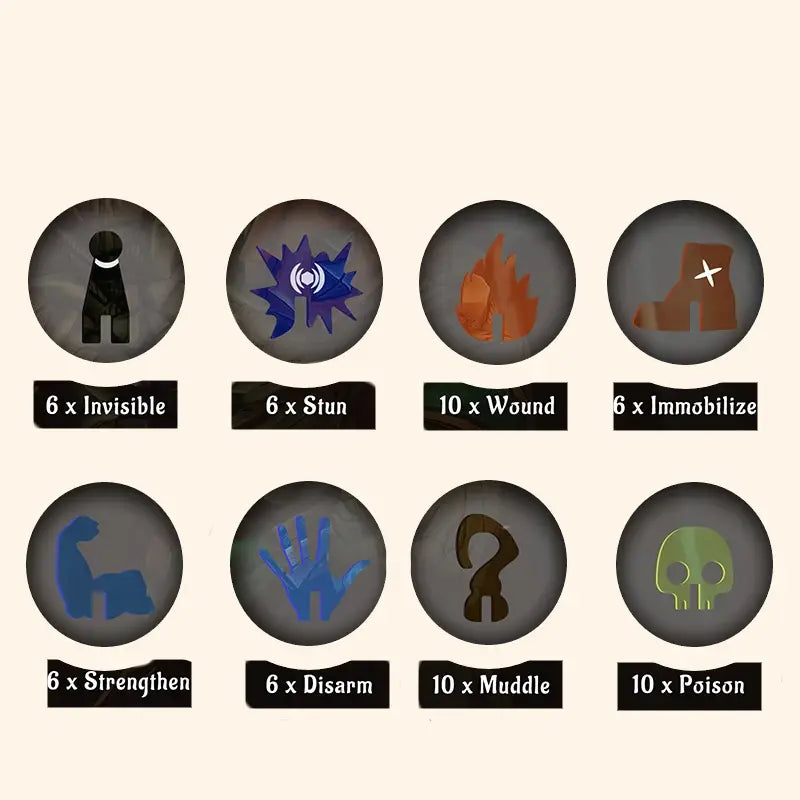 60 Acrylic Status Effects Markers for Gloomhaven - Out of Play