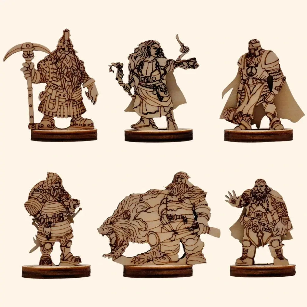 6pc Fantasy Miniatures Laser Cut Figures - Out of Play Board Game Accessories