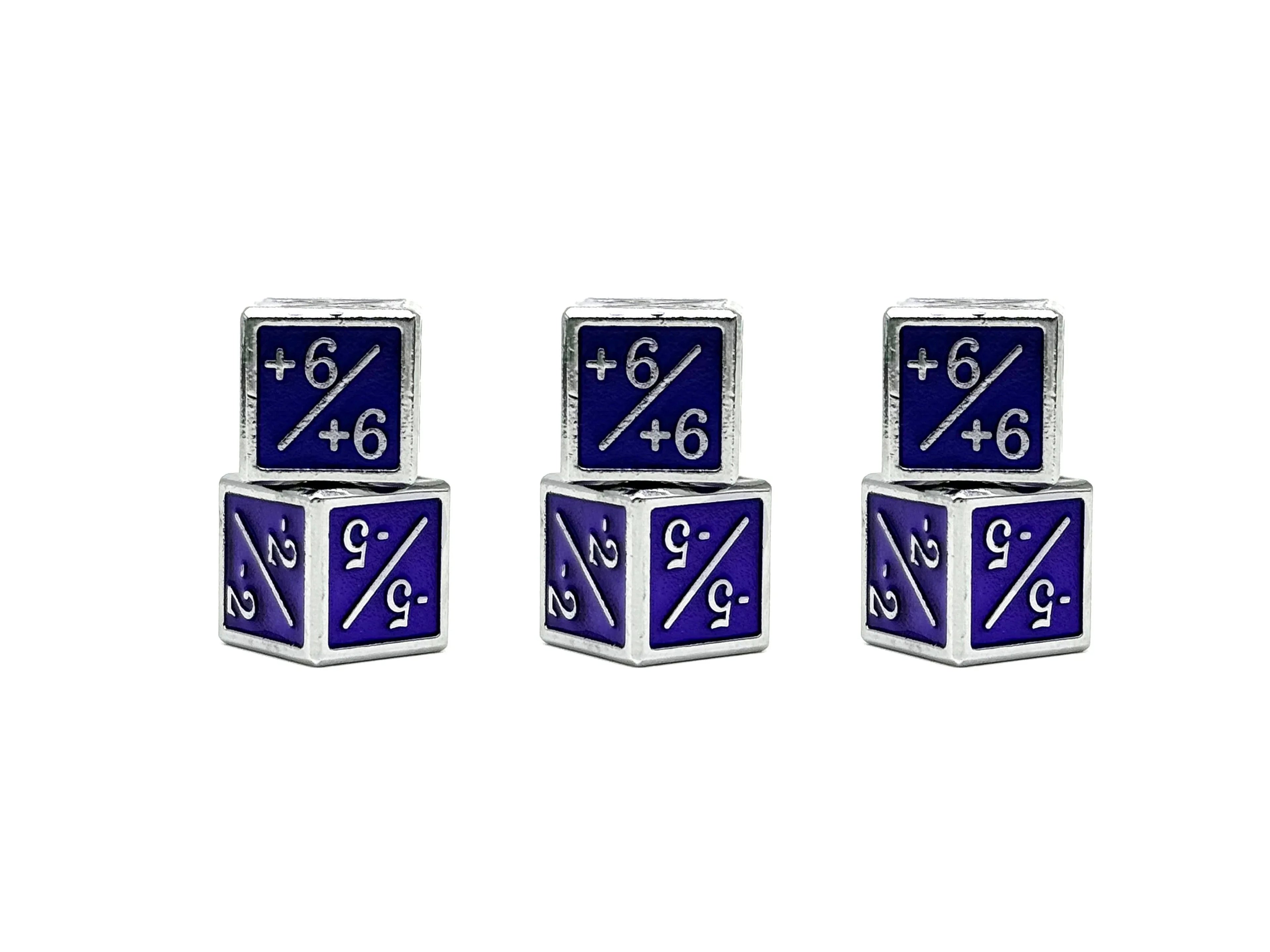 1/+1 & -1/-1 D6 Purple Pack of 6 CCG Metal Dice - Out of Play