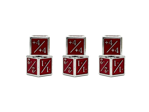 1/+1 & -1/-1 D6 Red Pack of 6 CCG Metal Dice - Out of Play