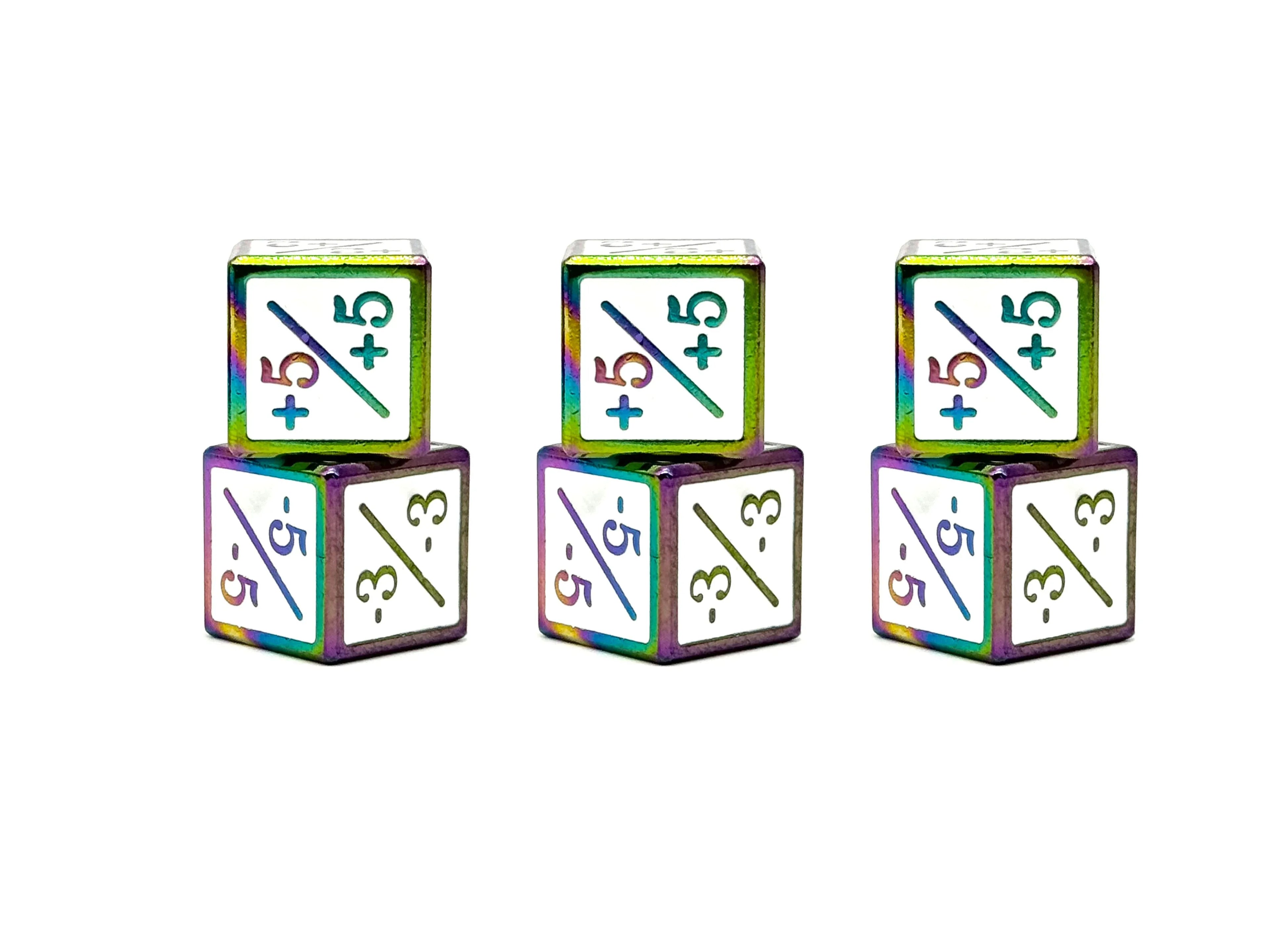 1/+1 & -1/-1 D6 White Pack of 6 CCG Metal Dice - Out of Play