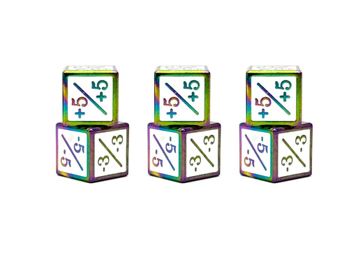 1/+1 & -1/-1 D6 White Pack of 6 CCG Metal Dice - Out of Play