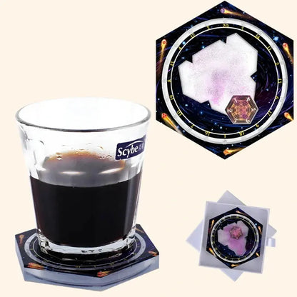 DND Coaster - Acrylic Hexagon Coaster with Liquid Glitter Quicksand - Out of Play Board Game Accessories