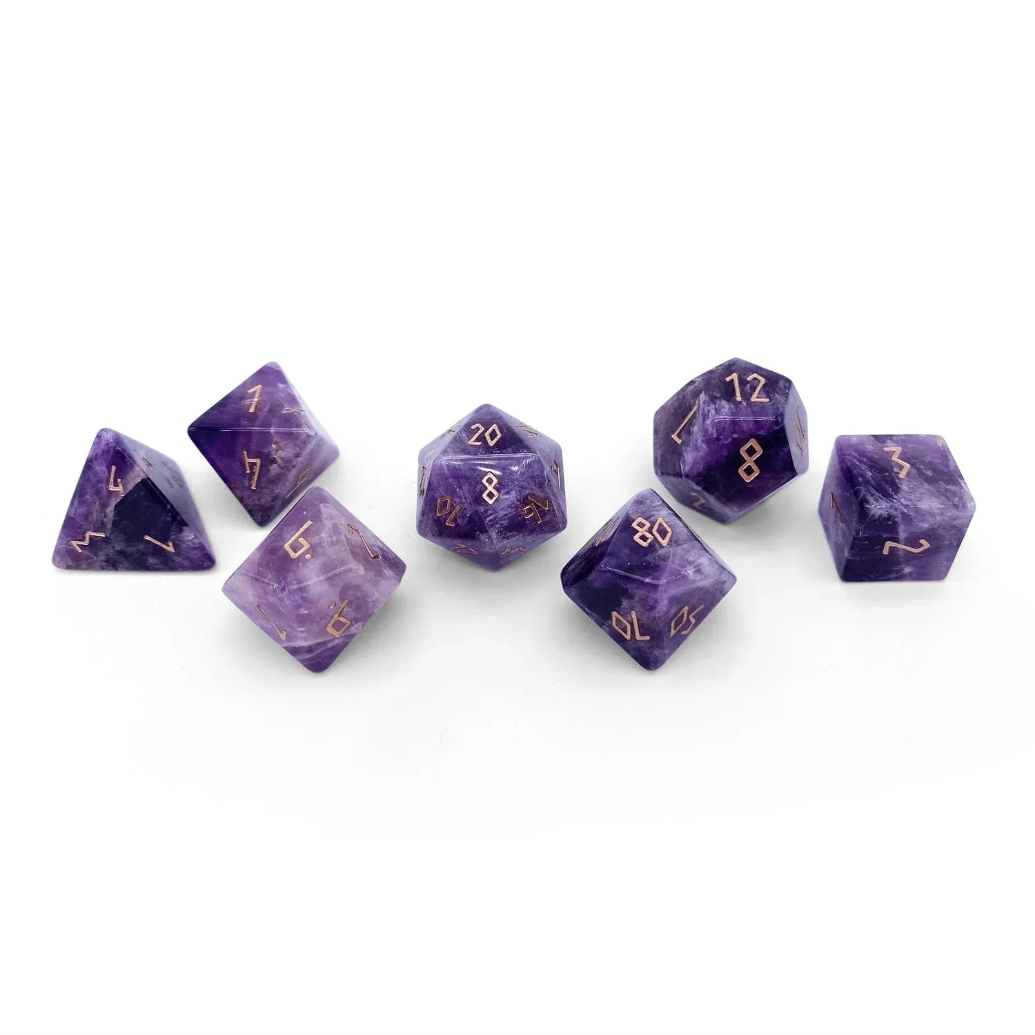Amethyst - 7 Piece RPG Set Gemstone Dice - Out of Play