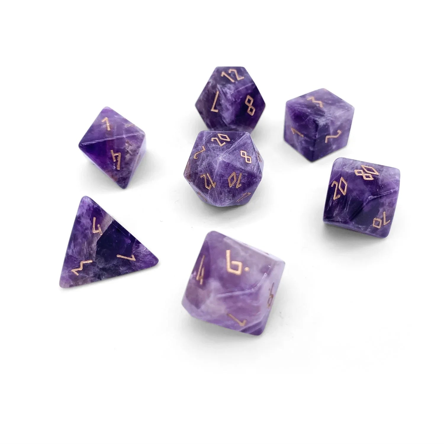 Amethyst - 7 Piece RPG Set Gemstone Dice - Out of Play