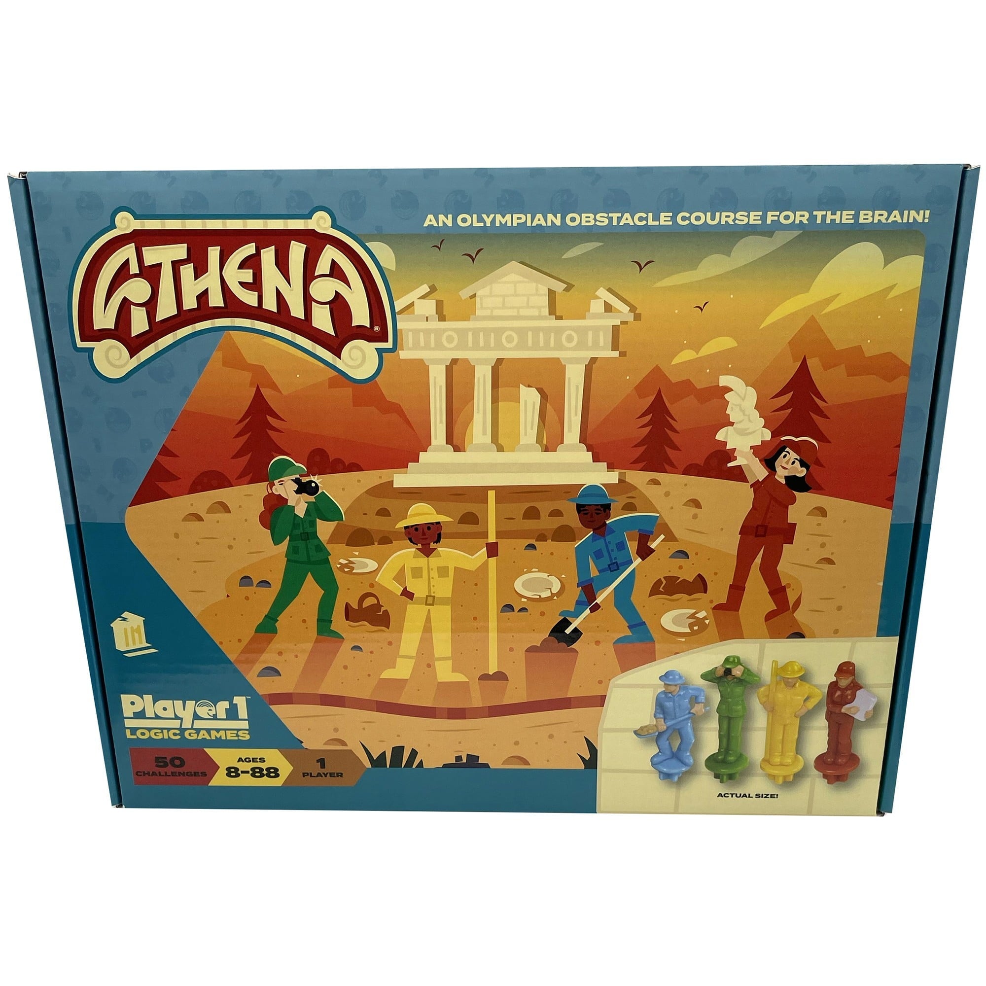 Box of Athena board game with illustration of characters around a temple