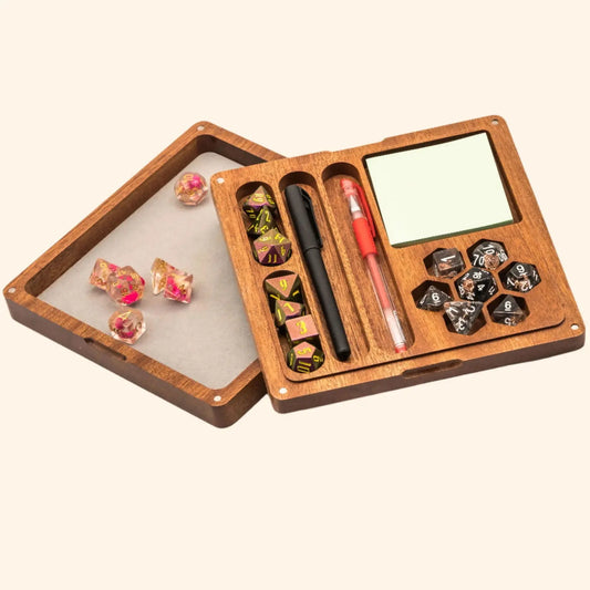 Bamboo Dice Holder and Tray w/Printed Cover - Out of Play Board Game Accessories