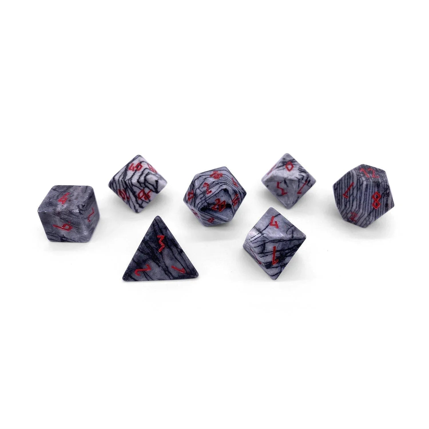 Black Network Agate - 7 Piece RPG Set Gemstone Dice - Out of Play