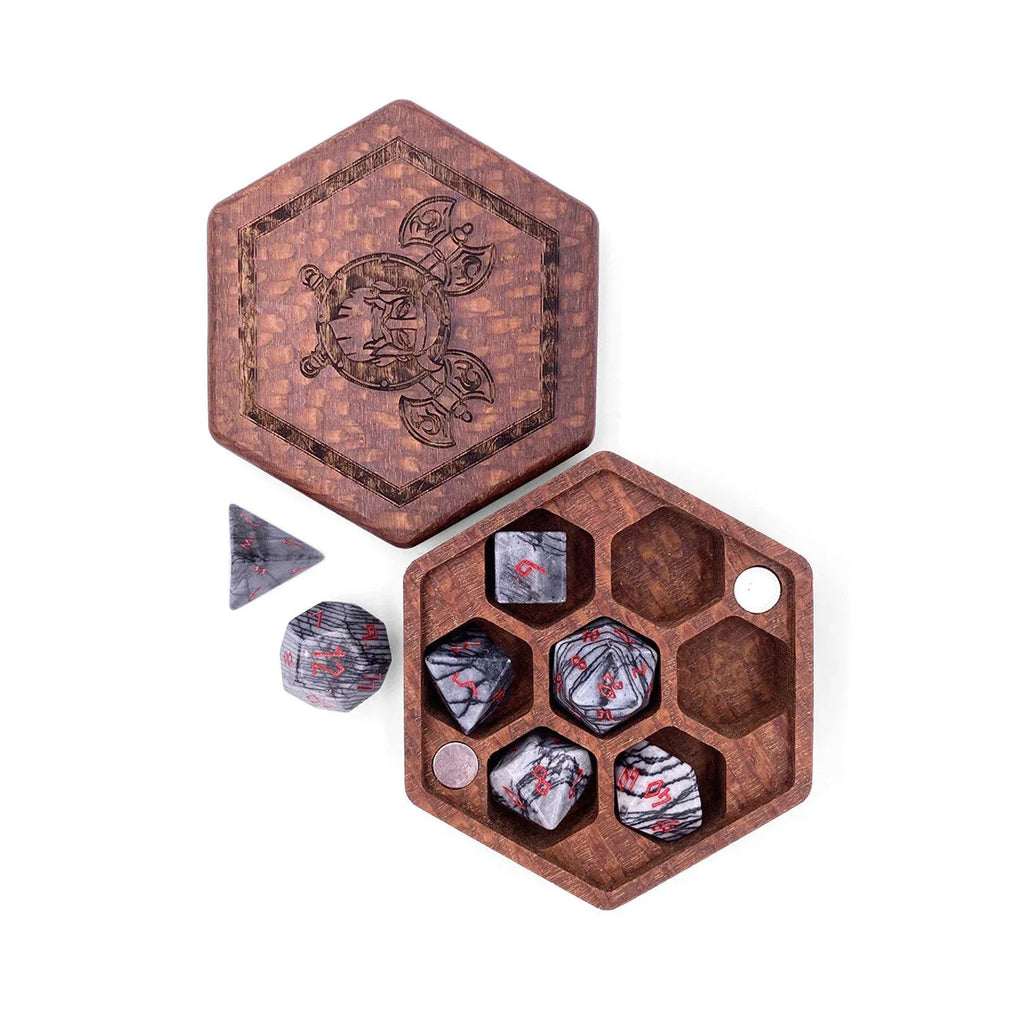 Black Network Agate - 7 Piece RPG Set Gemstone Dice - Out of Play