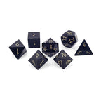Black Obsidian - Gold Font - 7 Piece RPG Set Gemstone Dice - Out of Play