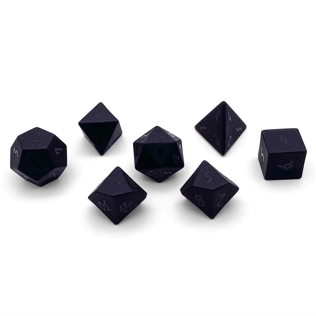 Black Obsidian - Raised 7 Piece RPG Set Gemstone Dice - Out of Play