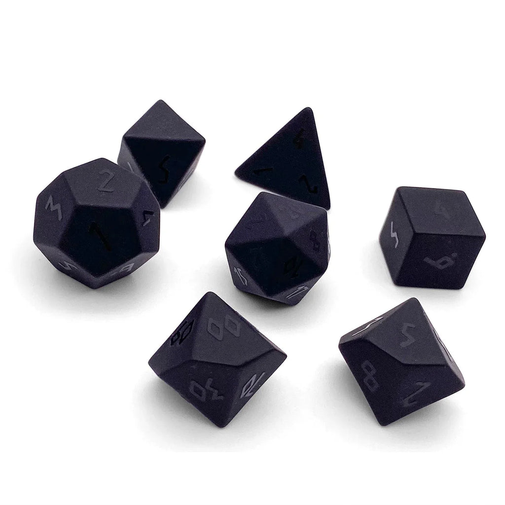 Black Obsidian - Raised 7 Piece RPG Set Gemstone Dice - Out of Play