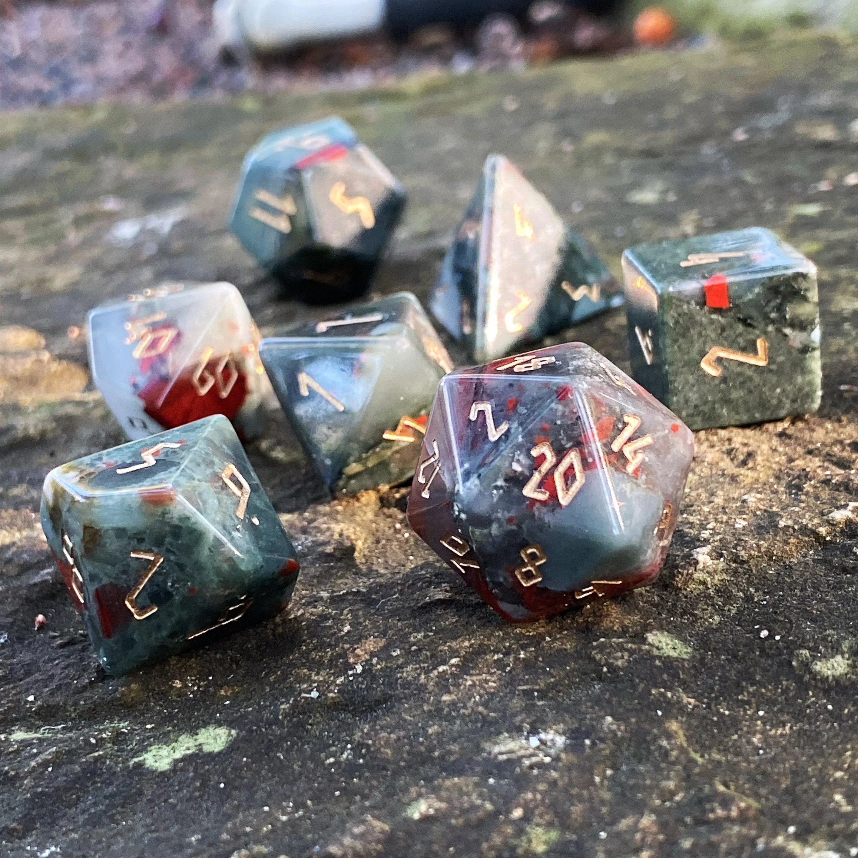 Bloodstone - 7 Piece RPG Set Gemstone Dice - Out of Play