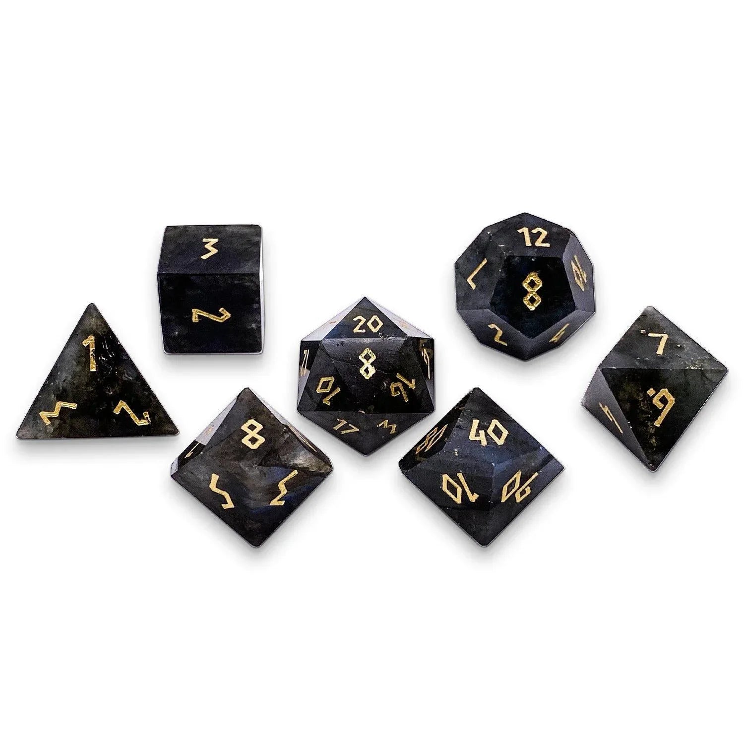 Blue Labradorite - 7 Piece RPG Set Gemstone Dice - Out of Play