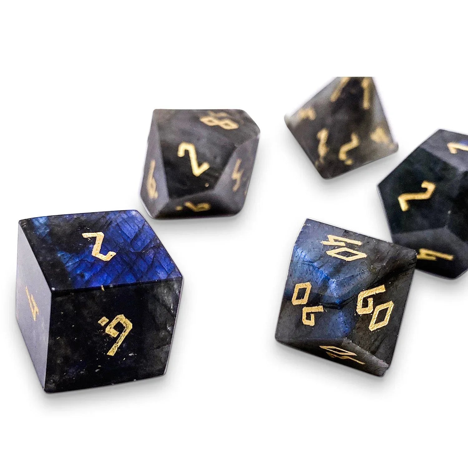Blue Labradorite - 7 Piece RPG Set Gemstone Dice - Out of Play
