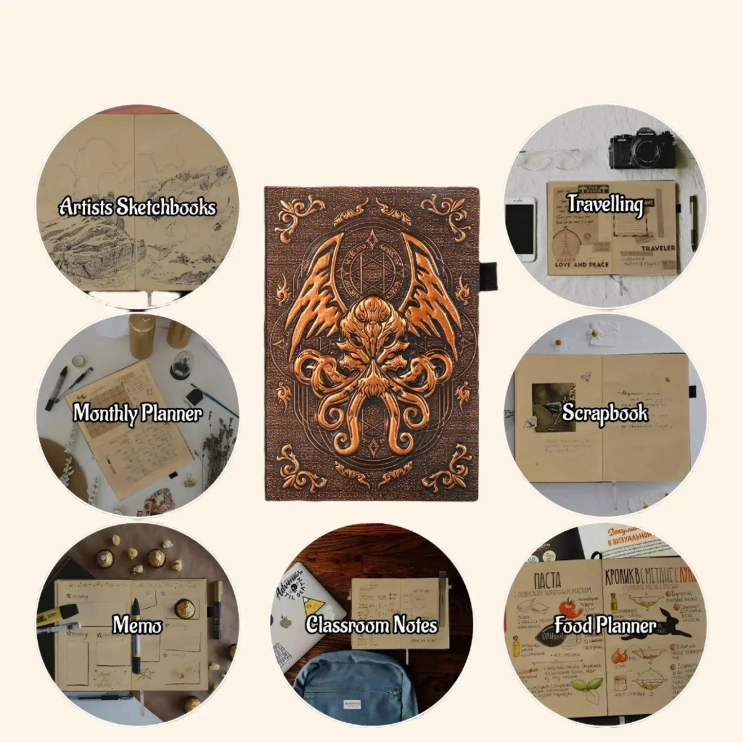 Campaign Journal with 3D Cthulhu Embossed Leather Cover - Out of Play Board Game Accessories