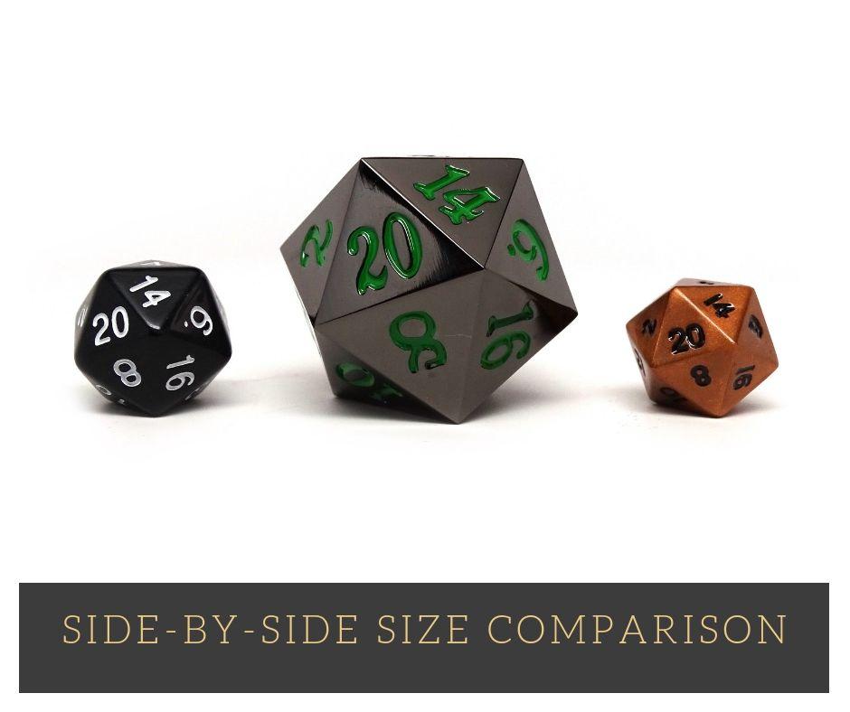 35mm Over Sized Gunmetal Green D20 Dice - Out of Play