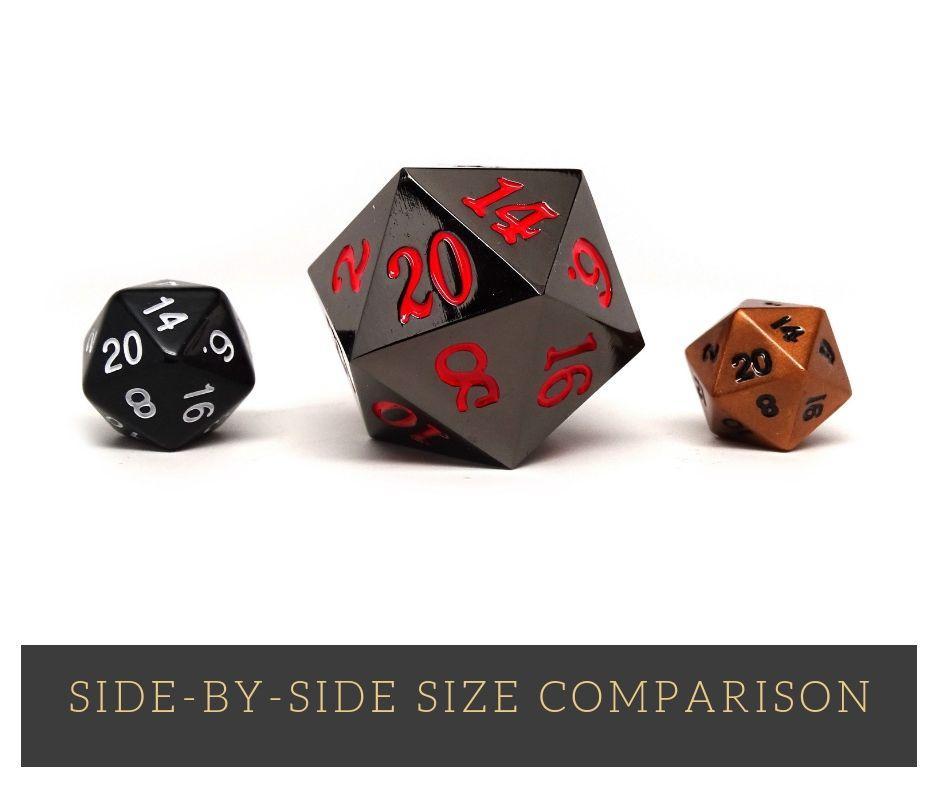 35mm Over Sized Gunmetal Red D20 Dice - Single Die - Out of Play