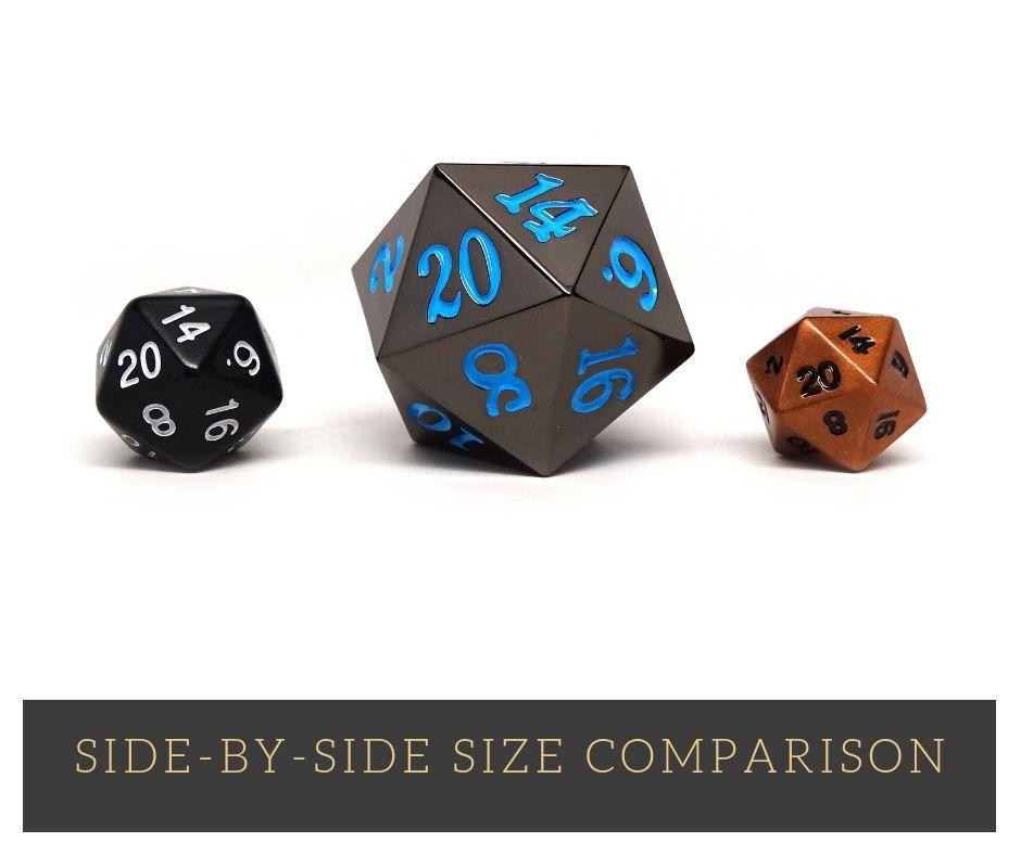 35mm Over Sized Gunmetal Powder Blue D20 Dice - Single Die - Out of Play