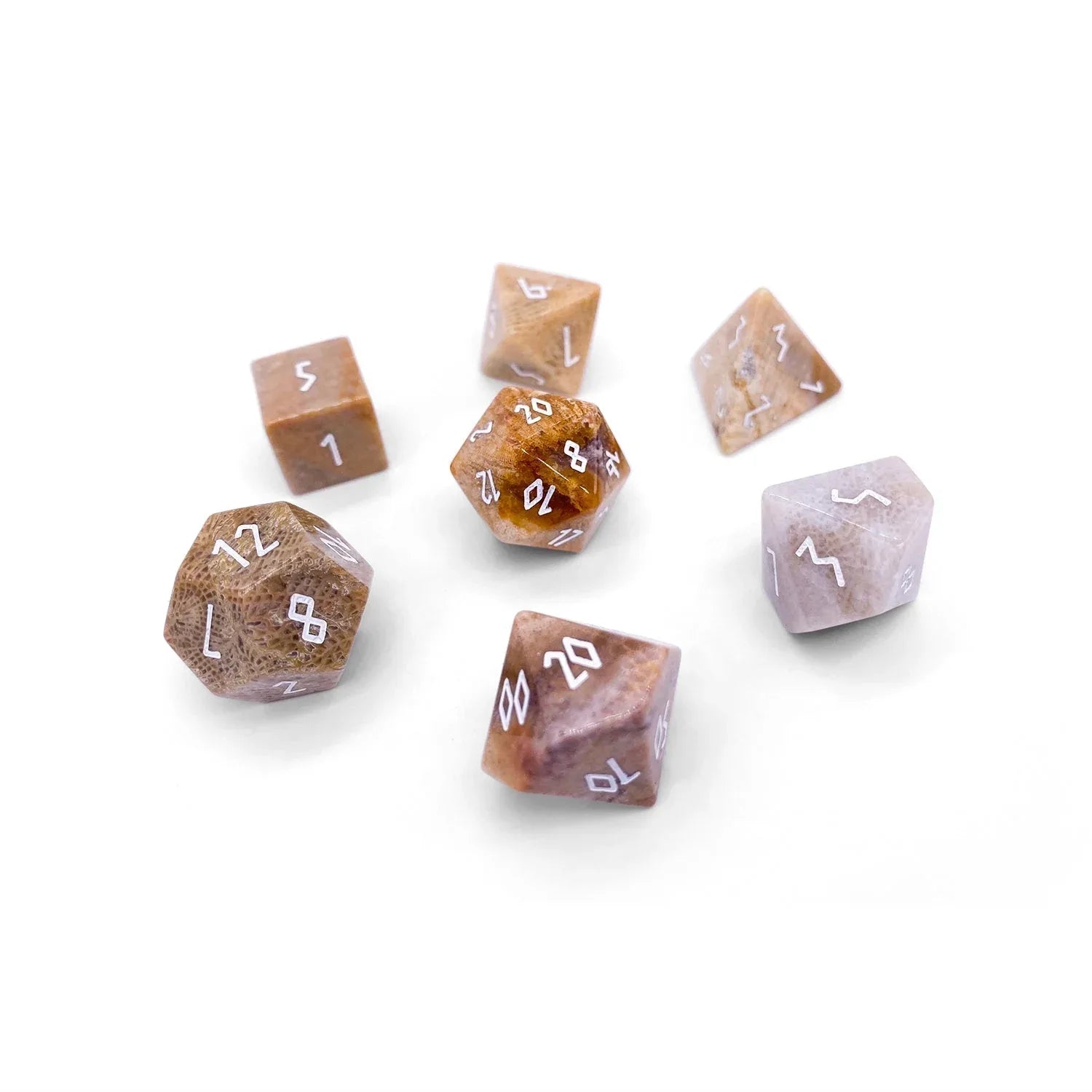 Coral Fossil - 7 Piece RPG Set Gemstone Dice - Out of Play