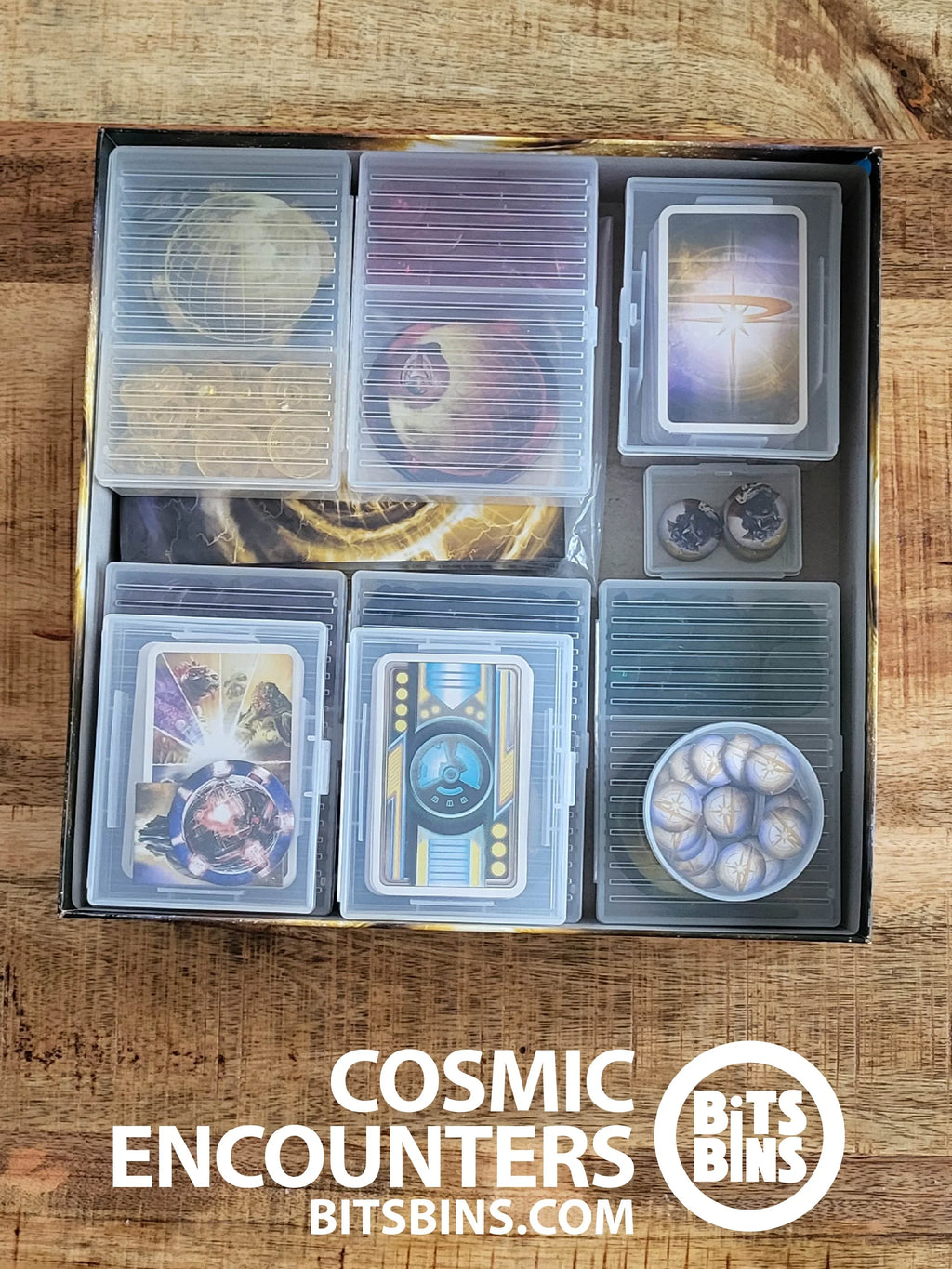Bits Bins Cosmic Encounters - 1 Pod, 1 Mini, 2 Card Boxes, 1 100+ Card Box, 5 Tarot - Out of Play