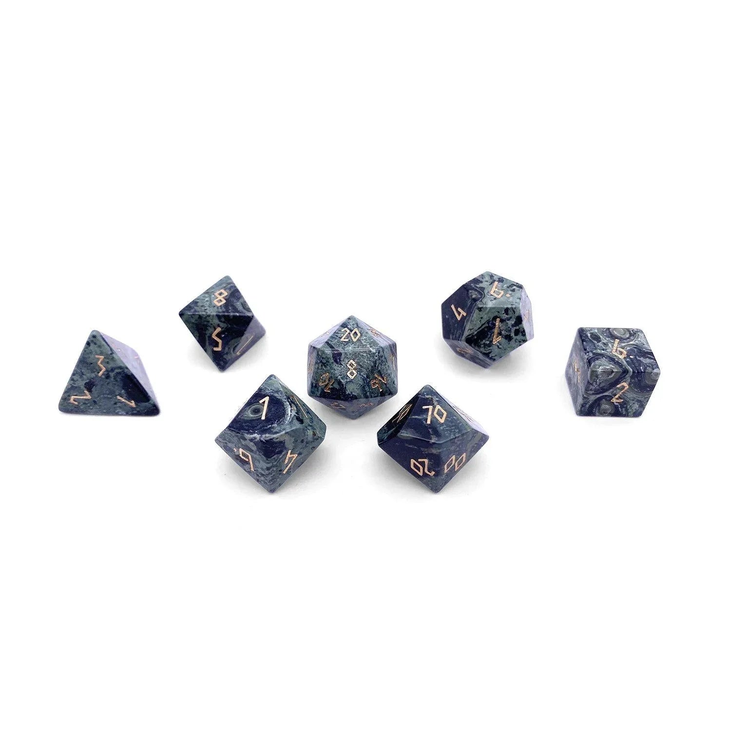 Crocodile Jasper - 7 Piece RPG Set Gemstone Dice - Out of Play