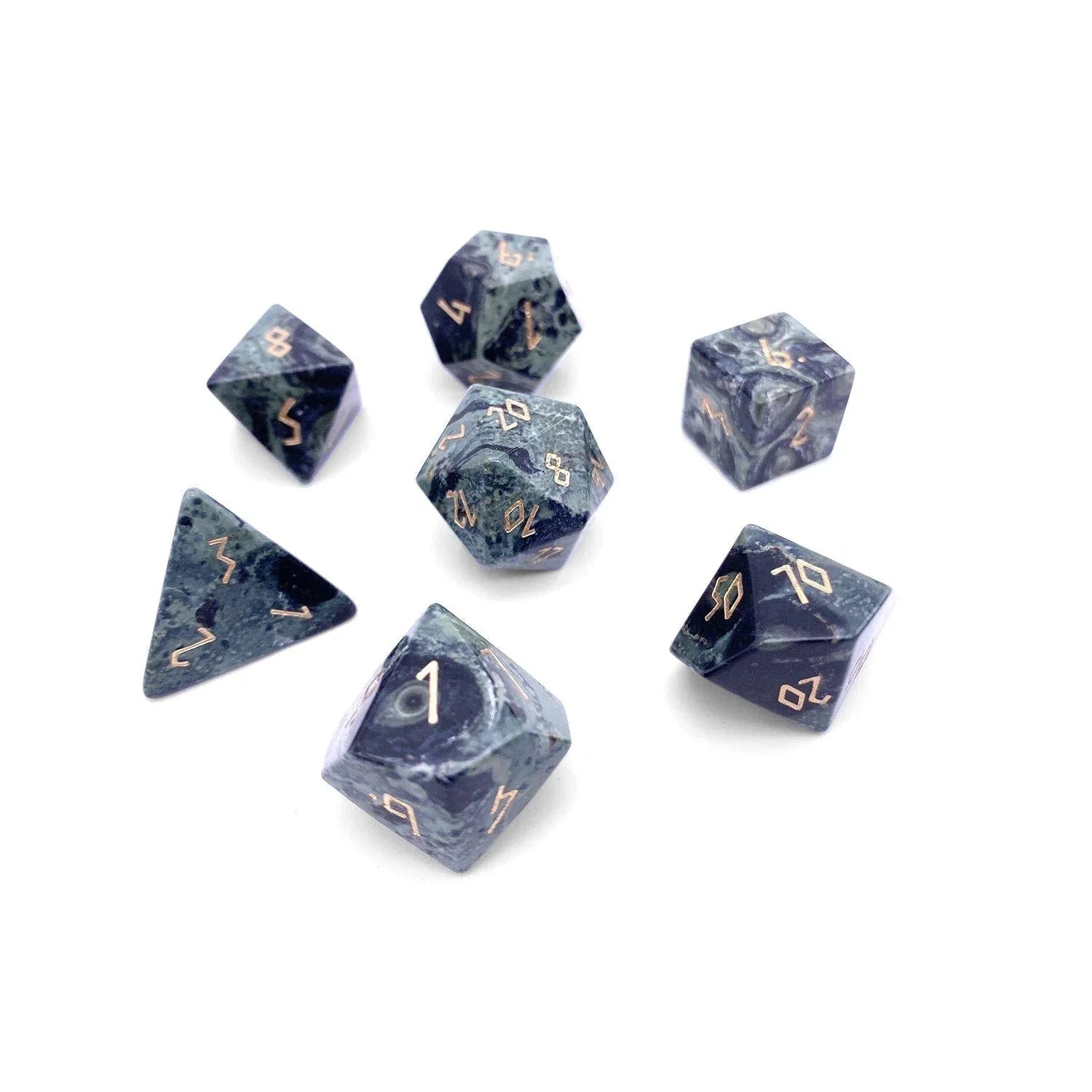 Crocodile Jasper - 7 Piece RPG Set Gemstone Dice - Out of Play