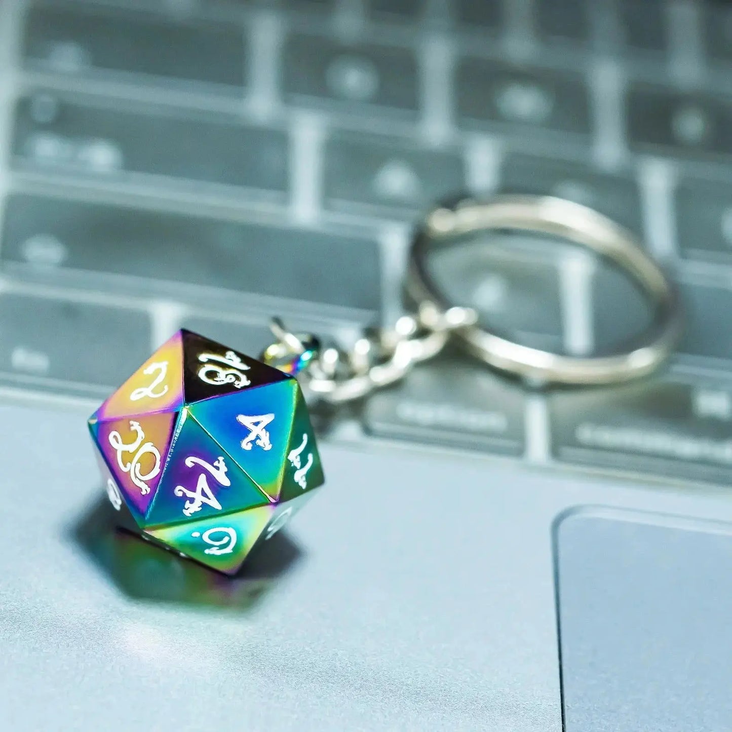 D20 Metal Dice Keychain - Out of Play Board Game Accessories