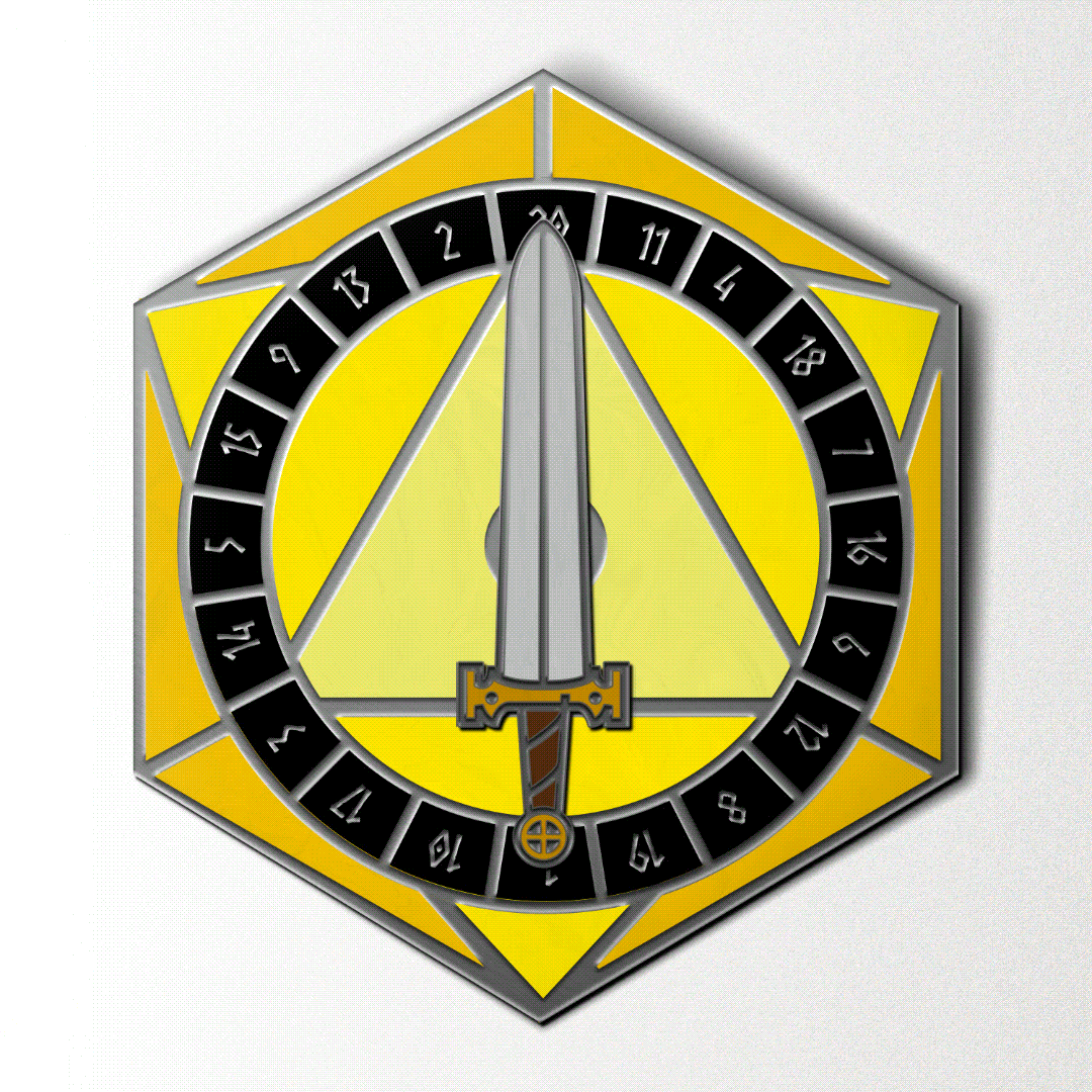 D20 Sword Spinner Pin - Hard Enamel Adventure Dice Pin Metal by Norse Foundry