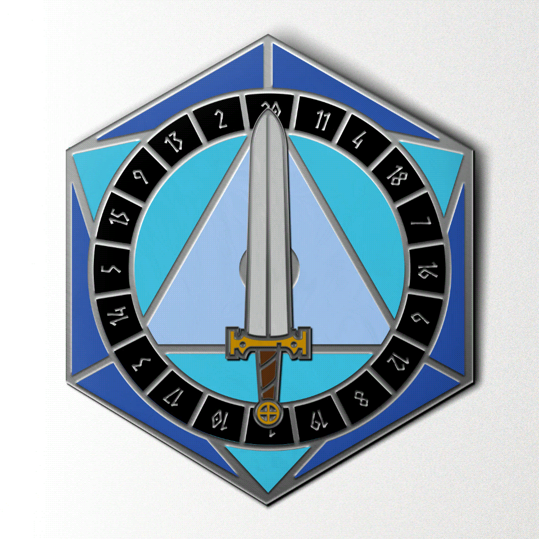 D20 Sword Spinner Pin - Hard Enamel Adventure Dice Pin Metal by Norse Foundry