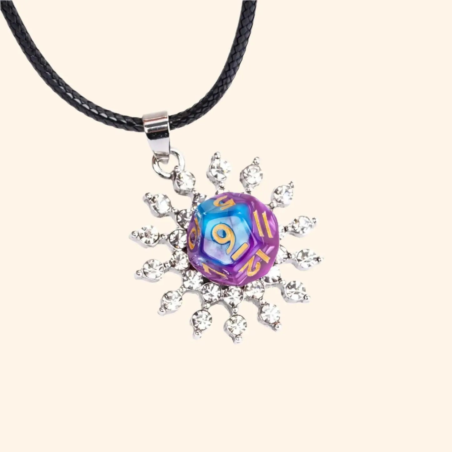 D4/D10/D12 Dice Necklace with Pearl Diamond Pendant - Out of Play Board Game Accessories