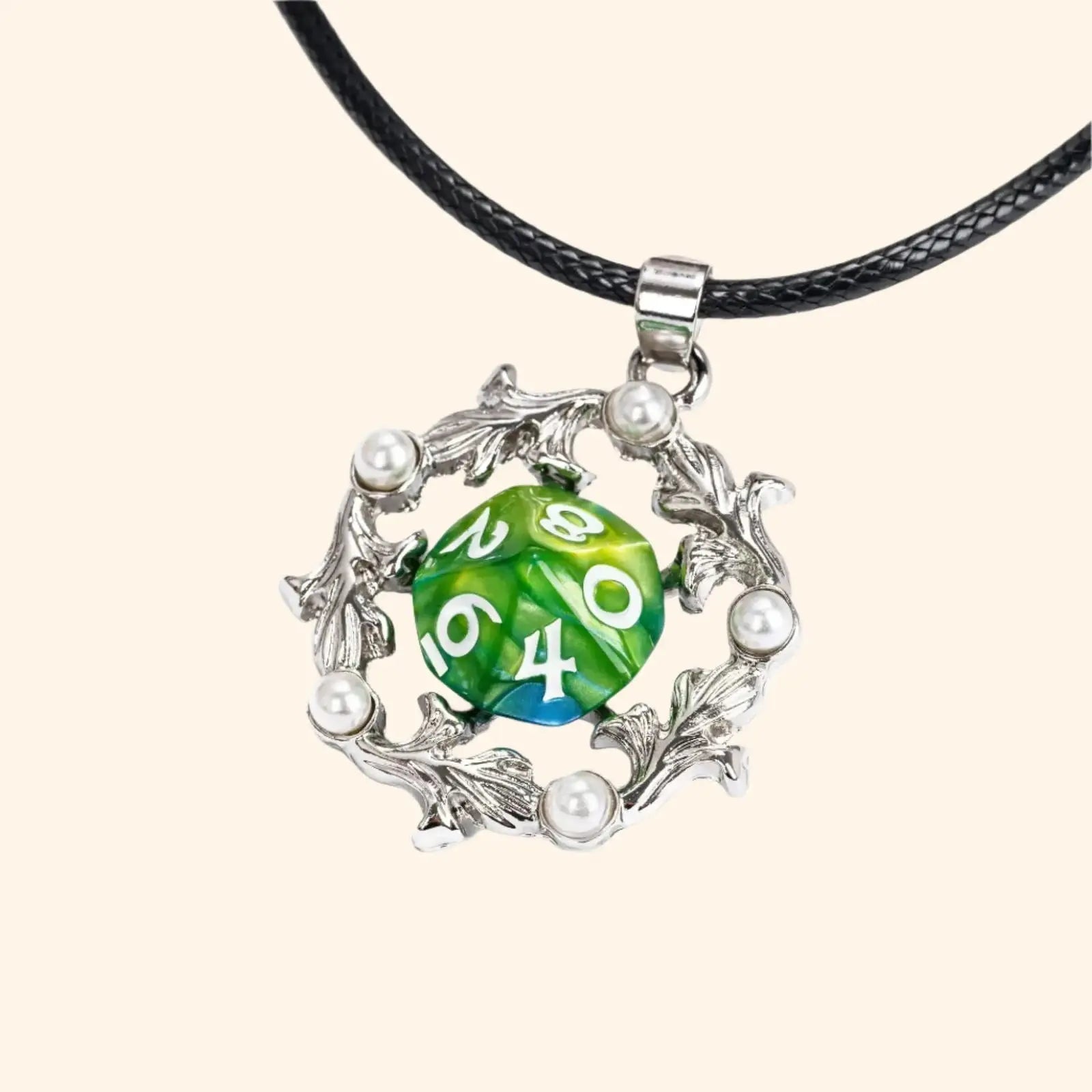 D4/D10/D12 Dice Necklace with Pearl Diamond Pendant - Out of Play Board Game Accessories