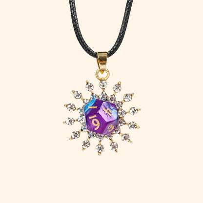 D4/D10/D12 Dice Necklace with Pearl Diamond Pendant - Out of Play Board Game Accessories