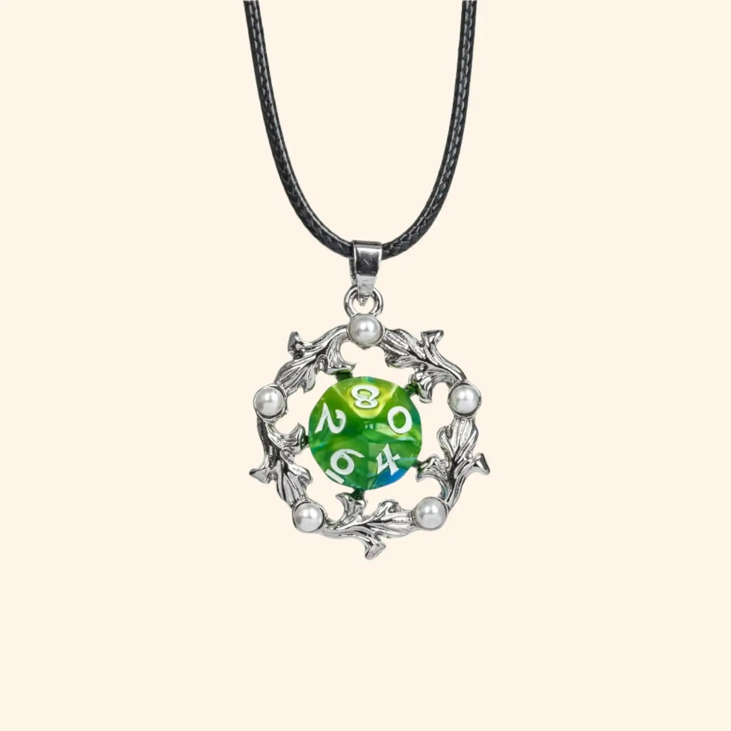 D4/D10/D12 Dice Necklace with Pearl Diamond Pendant - Out of Play Board Game Accessories