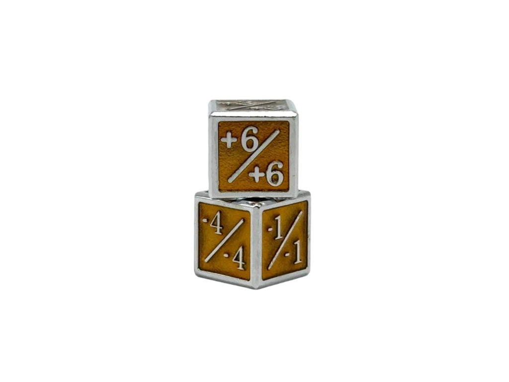 1/+1 & -1/-1 D6 Yellow Pack of 6 CCG Metal Dice - Out of Play