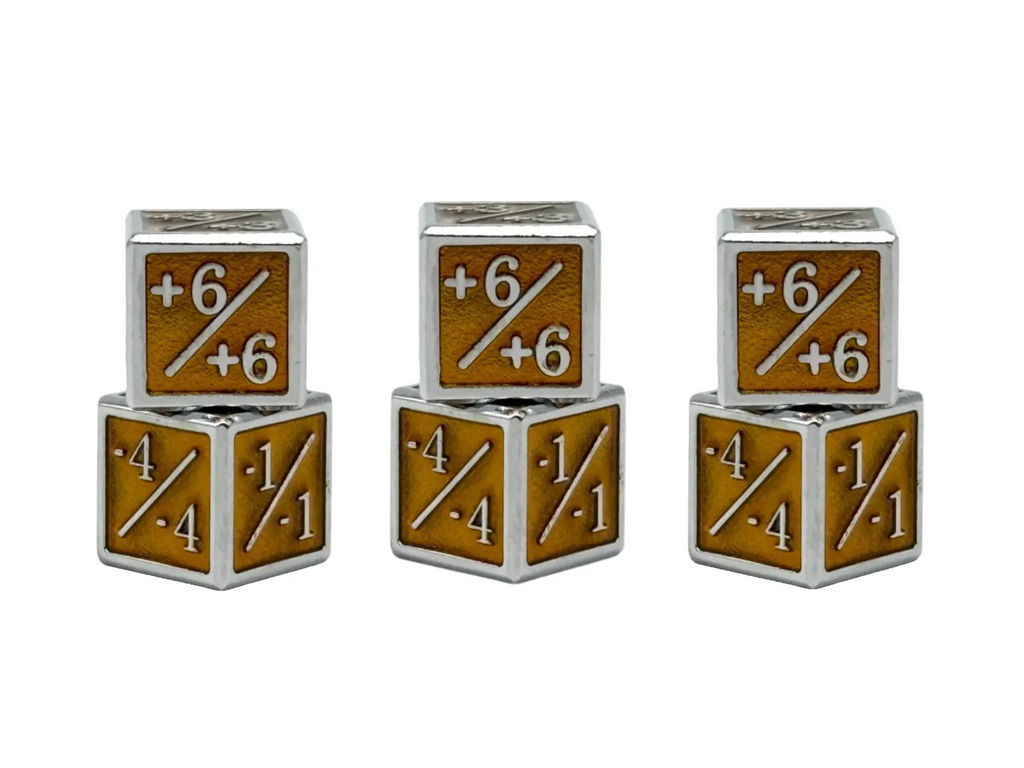 1/+1 & -1/-1 D6 Yellow Pack of 6 CCG Metal Dice - Out of Play