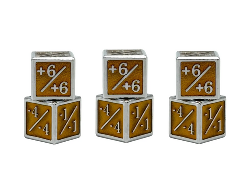 1/+1 & -1/-1 D6 Yellow Pack of 6 CCG Metal Dice - Out of Play
