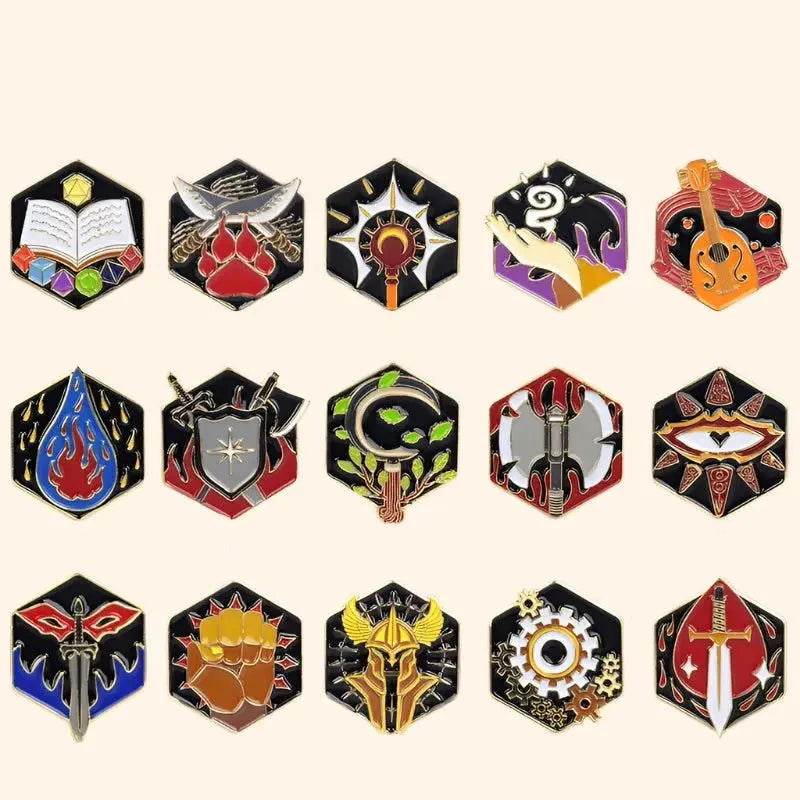 DND 5E Character Class and DM Hard Enamel Pins Set of 15 - Out of Play Board Game Accessories