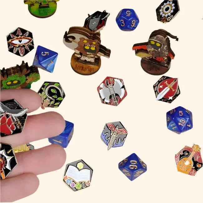 DND 5E Character Class and DM Hard Enamel Pins Set of 15 - Out of Play Board Game Accessories