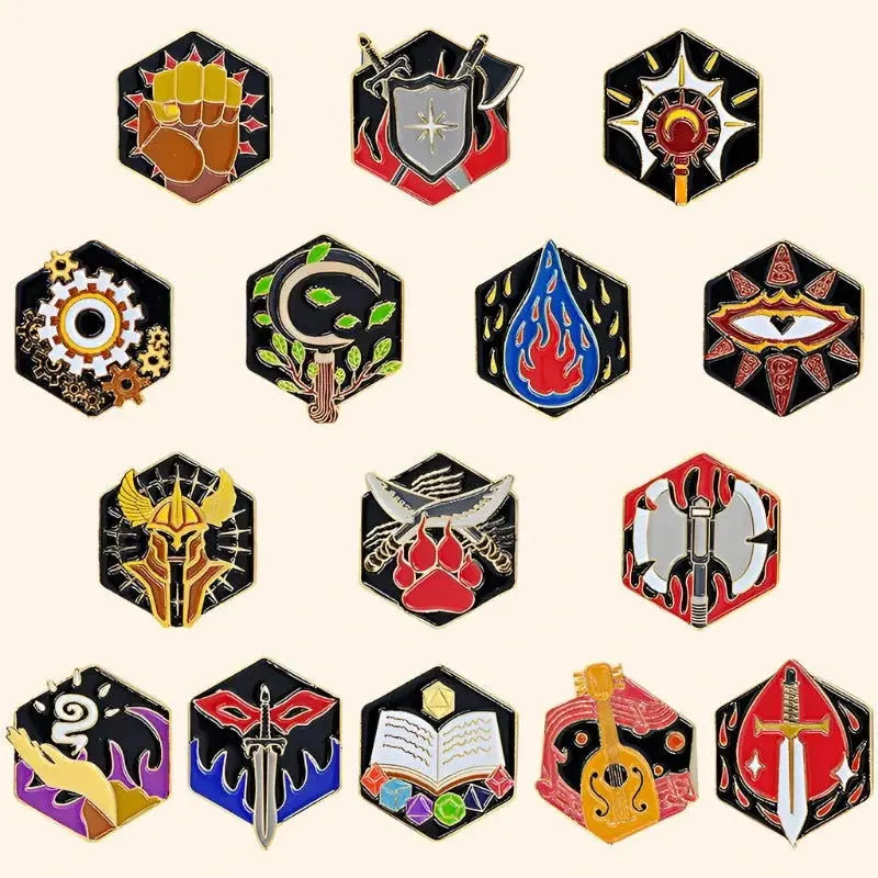 DND 5E Character Class and DM Hard Enamel Pins Set of 15 - Out of Play Board Game Accessories