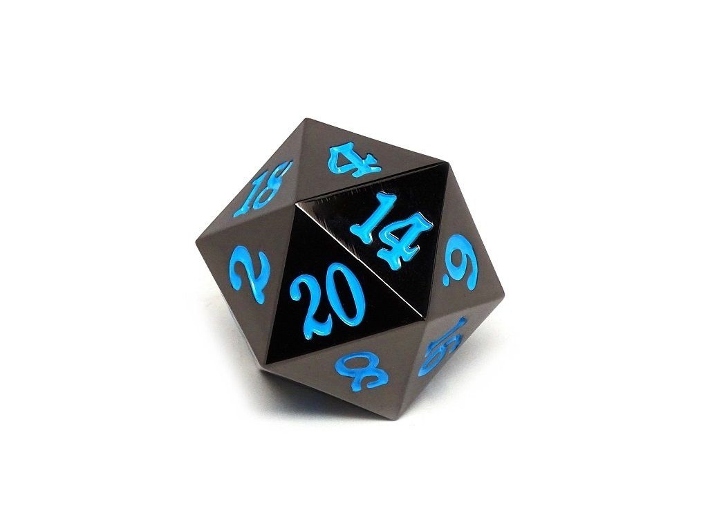 35mm Over Sized Gunmetal Powder Blue D20 Dice - Single Die Easy Roller Dice Company