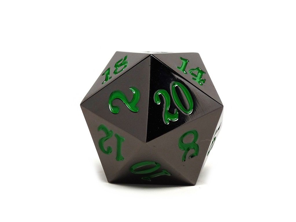 35mm Over Sized Gunmetal Green D20 Dice - Out of Play