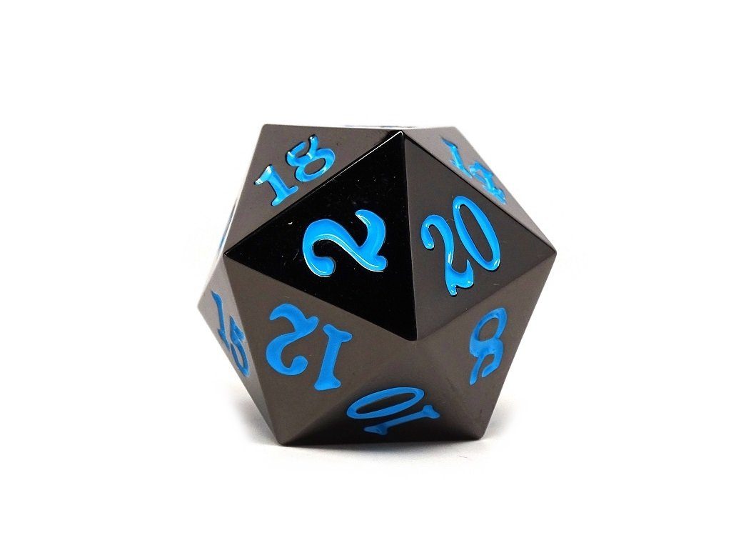 35mm Over Sized Gunmetal Powder Blue D20 Dice - Single Die - Out of Play