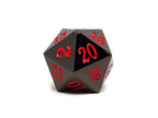 35mm Over Sized Gunmetal Red D20 Dice - Single Die - Out of Play