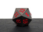 35mm Over Sized Gunmetal Red D20 Dice - Single Die - Out of Play
