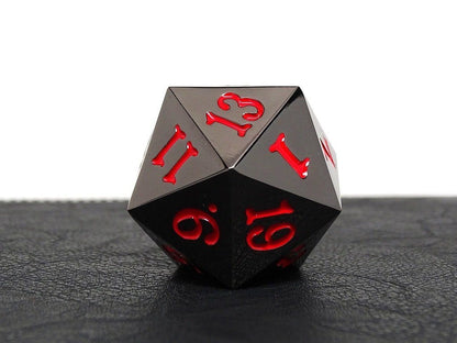 35mm Over Sized Gunmetal Red D20 Dice - Single Die Easy Roller Dice Company