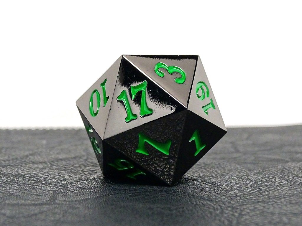 35mm Over Sized Gunmetal Green D20 Dice - Out of Play